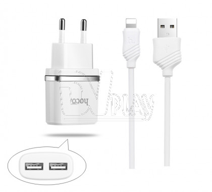 Зарядное устройство 2 USB 2.4A Hoco. C12 + кабель Lightning