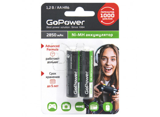 аккумулятор GoPower HR6 2850mAh NiMH BL2 AA в упаковке 2 шт