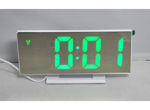 Часы зеркальные DS-3618L (белный корпус, зеленые цифры)