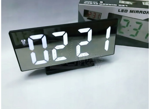 Часы зеркальные DS-3618L (черный корпус, белые цифры)
