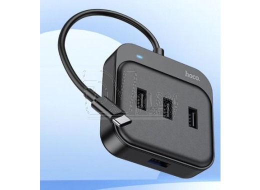 USB HUB  Hoco HB31 Type-C to 3*USB 2.0+USB 3.0 (0.2m) черный