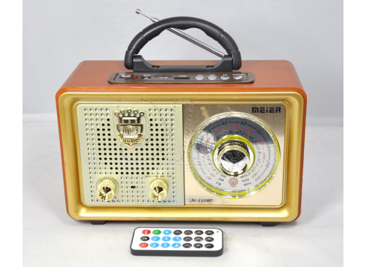 Радиоприемник Meier M-110BT (Bluetooth\USB\MP3\microSD\220V) золотая рамка