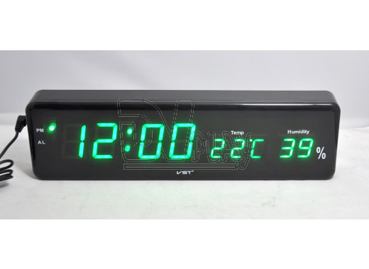 VST 805-S-4 часы настенные с термометром с ярко-зелеными цифрами