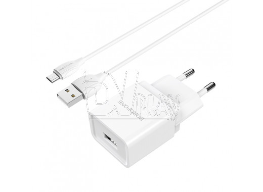 Зарядное устройство USB 1.0A Borofone BA19A + кабель microUSB