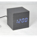 VST-869-5 часы настольные в деревянном корпусе (черный корпус, синие цифры)