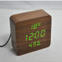 VST-872-S-4 часы настольные в деревянном корпусе с датчиком влажности с зелеными цифрами