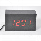 VST-863-1 часы настольные в деревянном корпусе (красные цифры)